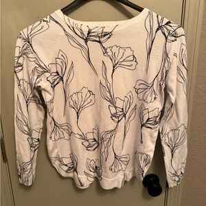 Philosophy White Knit Sweater with Black Floral Design Size S Great Condition!
